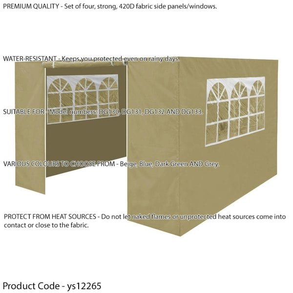 Side Walls Door & Windows for 3x3m Pop-Up Gazebo - BEIGE - Garden Party Tent - LoopsDirect