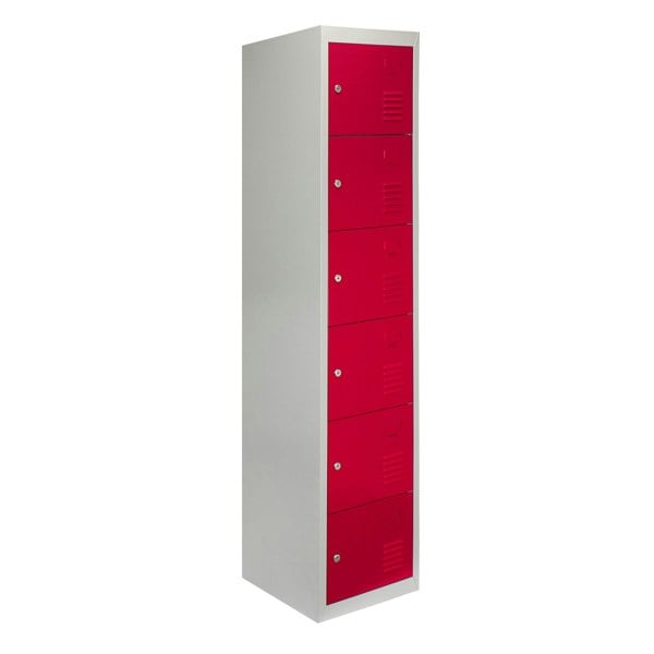 Monstershop Metal Storage Lockers - Six Doors, Flatpacked, Red