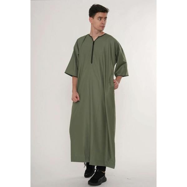 TT-006 - Men's Emirati Omani Half Sleeve Thobe - Olive - Thobez - 6
