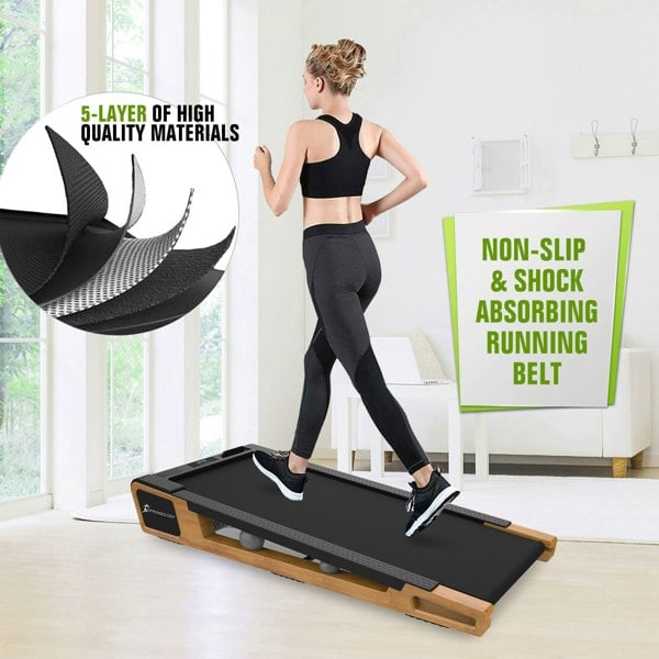 Strongology INCLINO 5° Incline Light Walnut Wood Finish Home and Office Quiet 2.0HP Adjustable Speed 1-6km/h Bluetooth  LED Display Treadmill