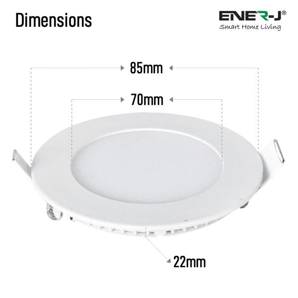 ENER-J 3W Recessed Round LED Mini Panel Downlight, 85mm Diameter, 70mm Hole Size, 6000K, 2 Years Warranty | Pack of 4
