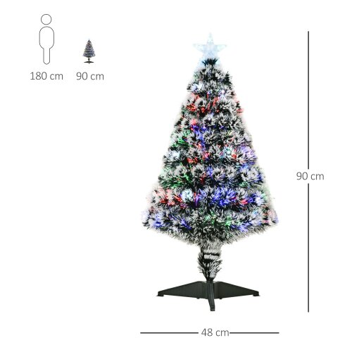 HOMCOM 3ft Artificial Prelit Christmas Tree, Snow Xmas Tree w/ Fiber Optic