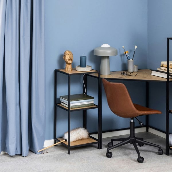 Furniture To Go Seaford Narrow Black Metal Bookcase with 2 Oak Shelves