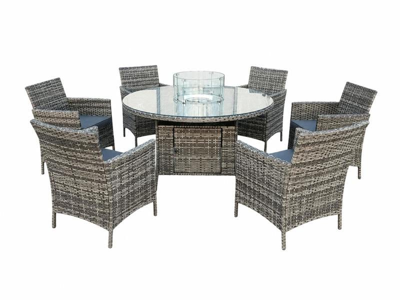 Amazon Rattan Fire Pit Dining Set - Round Table with 6 Chairs