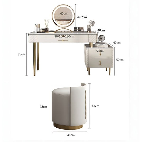 Prestigio Dressing Table With LED Mirror, Cream-Weilai Concept-Weilai Concept