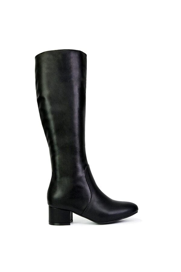 XY LONDON Zip Up Knee High Boots With Mid Block Heel