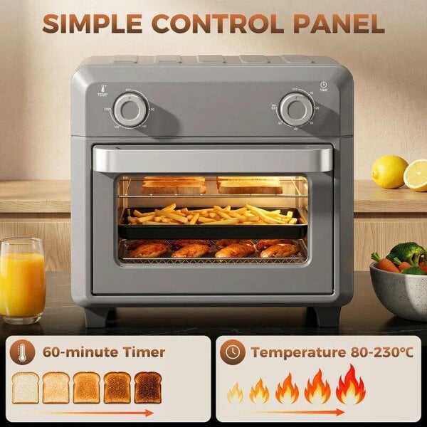 Bobobiy 10L Air Fryer Oven, Mini Oven, Grill, Roast, Bake, with Adjustable Temperature, Timer, 1000W, Grey