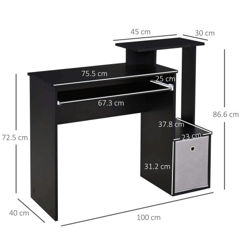 Bobobiy Computer Desk with Sliding Keyboard Tray Storage Drawer Shelf Home Office Workstation Black