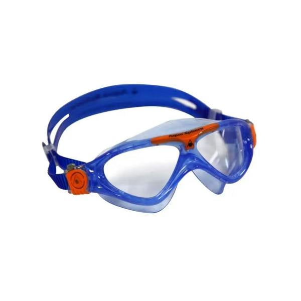 Blue and orange Aqua Sphere Vista junior swim goggles with clear lenses