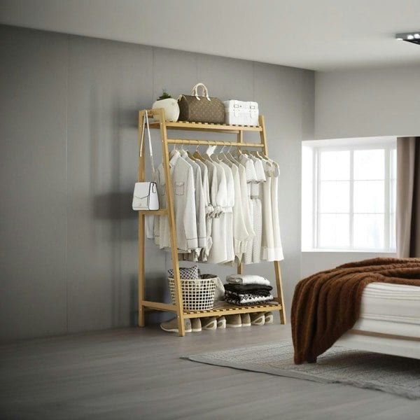 Modcraft Heavy Duty Bamboo Clothes Rail and Wardrobe