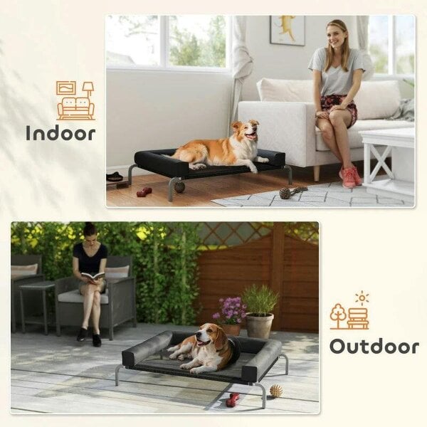 Elevated Dog Bed with Removable Bolsters, Raised Dog Bed for Medium Breeds, Portable Indoor & Outdoor Pet Cots, Black