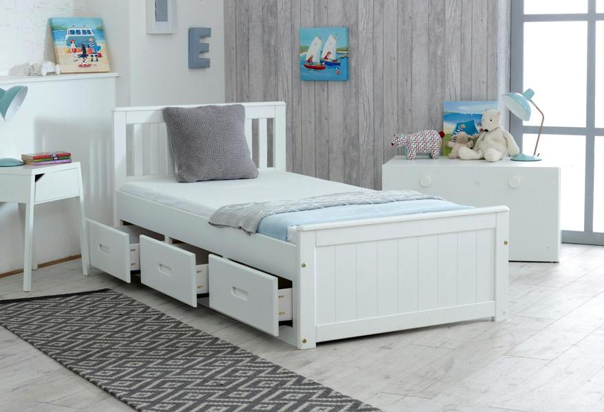 Mission TM Mission 3ft Single Pine Storage Bed with 3 Drawers Waxed White Grey