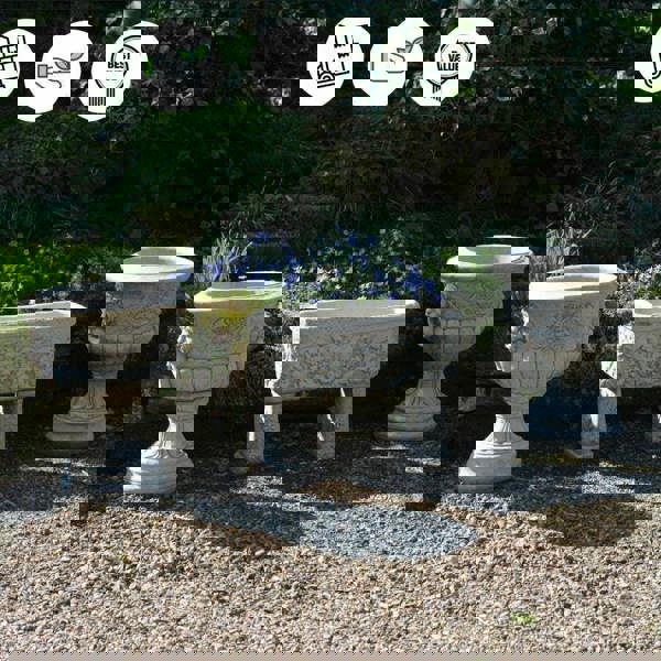 Pair of Lion Head design Stone Vases and Planter Troughs