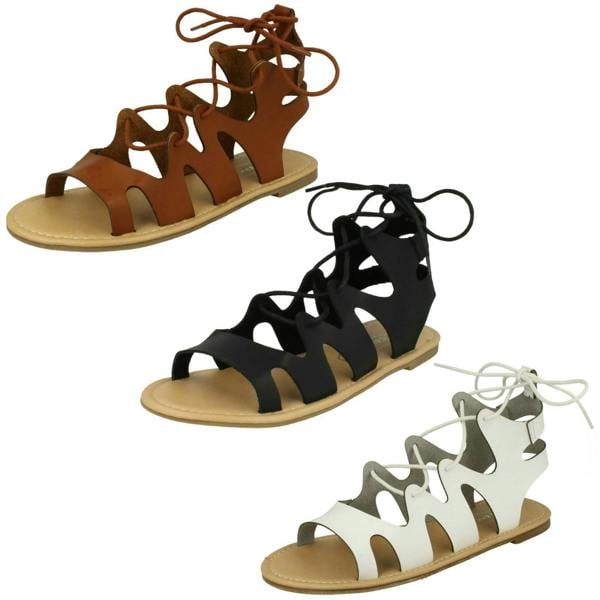 Spot On Ladies Spot On Lace Up Leg Flat Gladiator Sandals