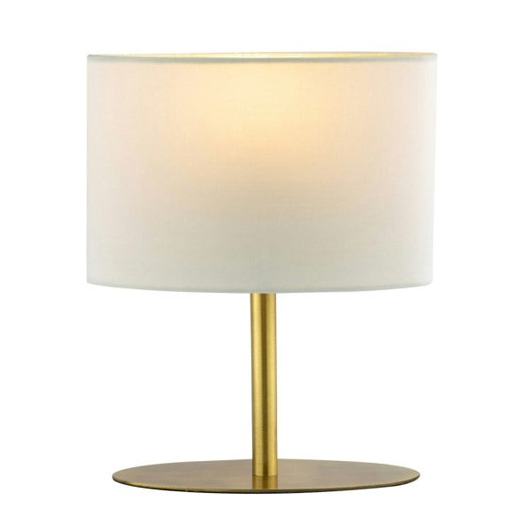 Modern Designer Oval Table Lamp in Antique Brass with Off-White Fabric Shade Image 1