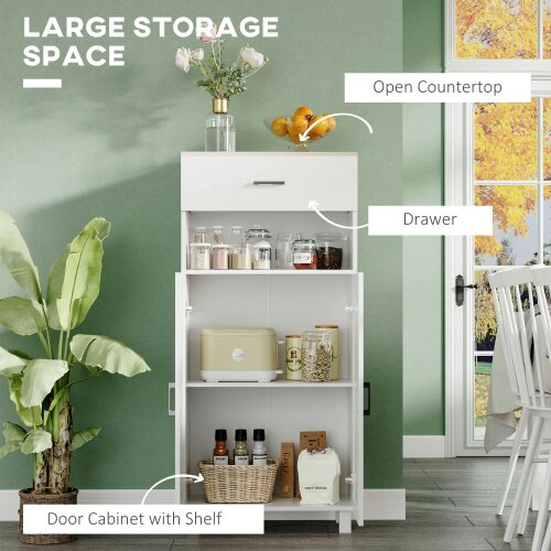 Wyld Haus Yoelna 130cm Wooden White Nordic Kitchen Cabinet 1 Drawer 2 Doors And Open Counter