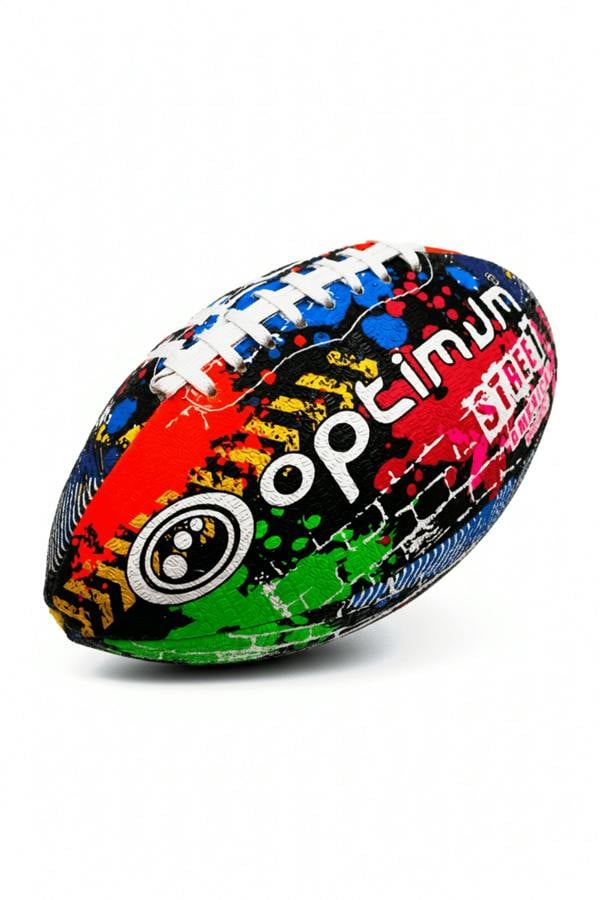 Optimum Street American football angled with logo and laces up, graffiti print - Optimum