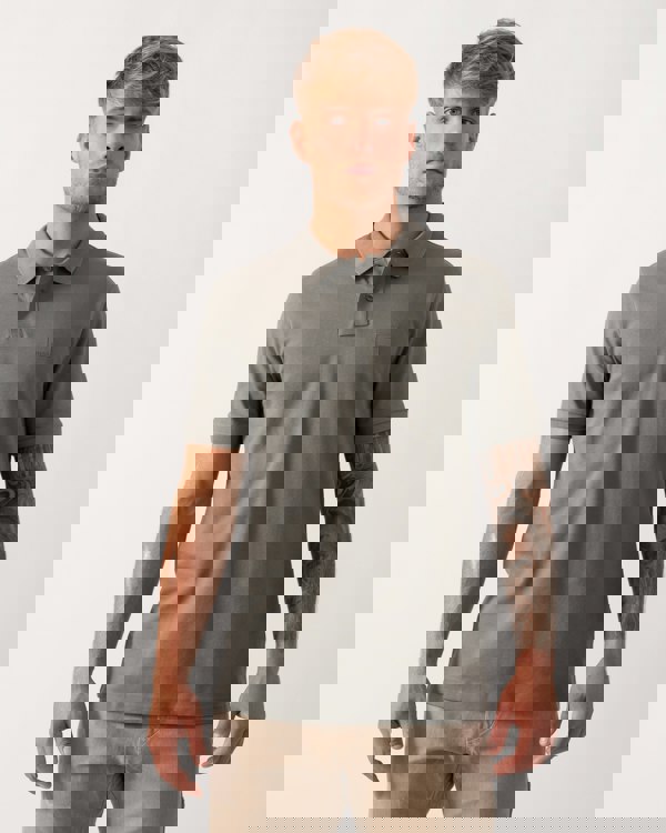 BOSS Orange Passenger Mens Stretch-Cotton Slim-Fit Polo Shirt with Logo Patch - Open Grey 076 - CHO - Designer Mens Short Sleeve Polo Shirts