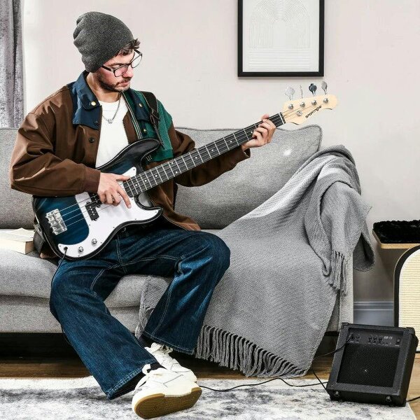 4 String Full Size Electric Bass Guitar for Beginners - Blue
