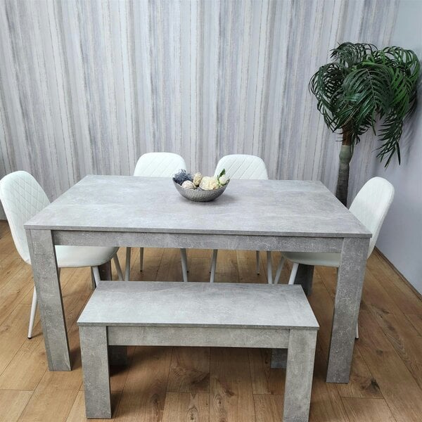 Kosy Koala Wooden Rectangle Dining Table Sets with Set of 4 Chairs, a Bench, Grey and White