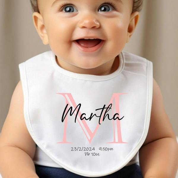 Personalised Pink Initial Baby Grow, Vest or Bib with Name