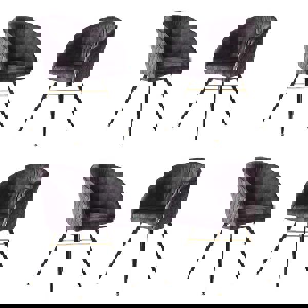 Life Interiors Set of 4 Vittorio Velvet Dining Chairs with Black Metal Legs, Quilted Design Modern Accent Chair