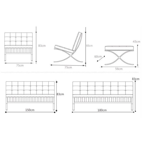 Barcelona Chair And Ottoman, Brown Leather-Weilai Concept-Weilai Concept