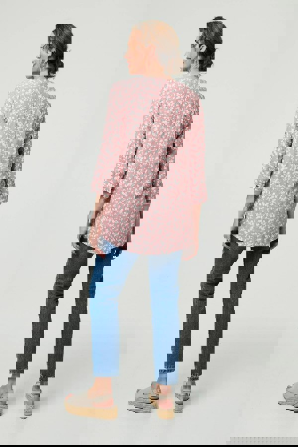 Pink | Ditsy Floral 3/4 Sleeve Curve Hem Top
