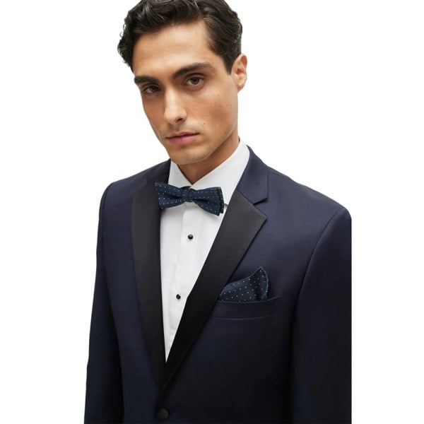 Boss Mens Pin Dot Silk Tie & Pocket Square Set - Dark Blue