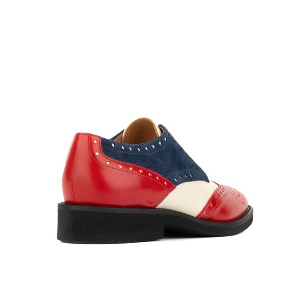 Embassy London Eton - Red & Blue & Cream - Women's square toe leather lace-up with brogue styling
