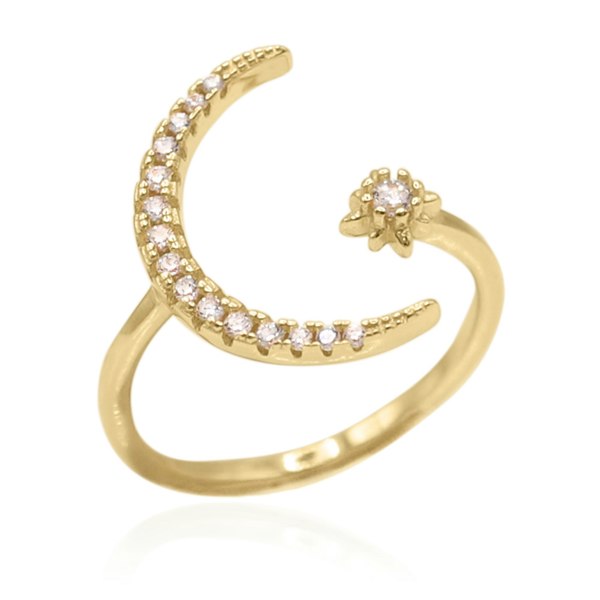 Luna Charles Zira Star and Moon Birthstone Ring - 18K Gold Plated