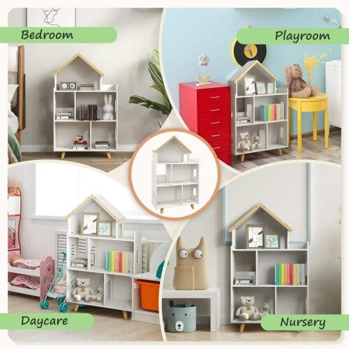 Bobobiy ZONEKIZ Three-Tier Toy Storage Shelf, Kids Bookcase, with Six Cubes, for Playroom, Bedroom - White