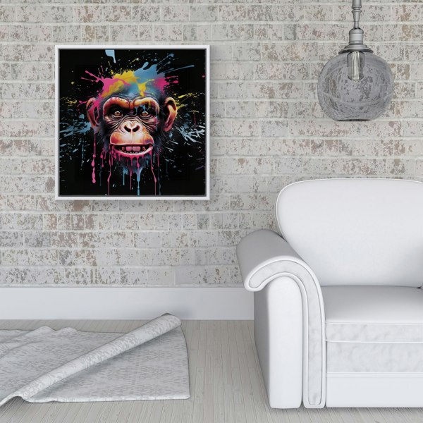 Warren Reed Multi Coloured Monkey Face Splash Art Framed Canvas