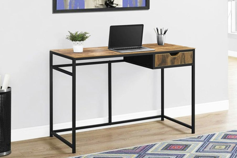 MDA Designs Ottawa Home Office Study Ergonomic  PC Study Writing Desk Table Workstation with Drawer Nutmeg Black