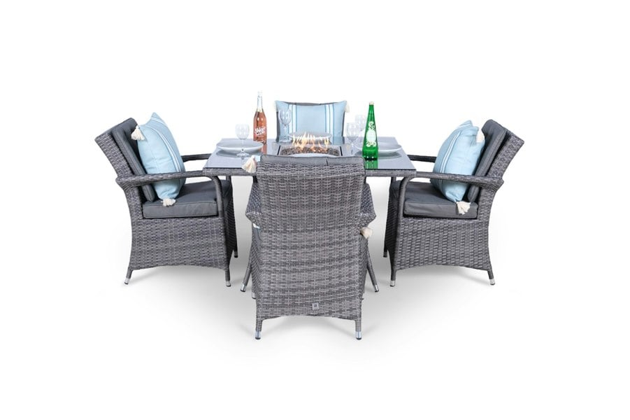 Giardino Arizona Fire Pit 4 Seater Square Rattan Dining Set