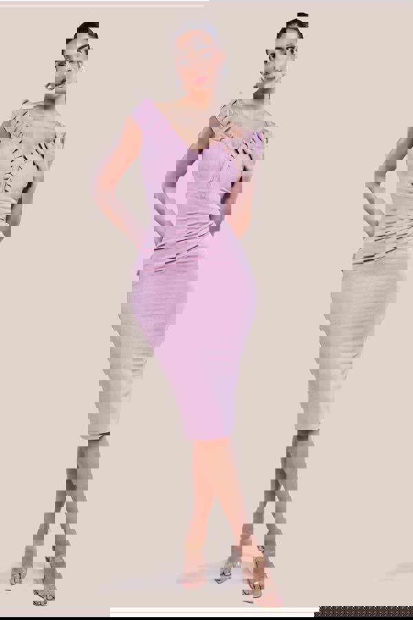 Off The Shoulder Frill Bodice Midi Dress - Rose Pink DR4255