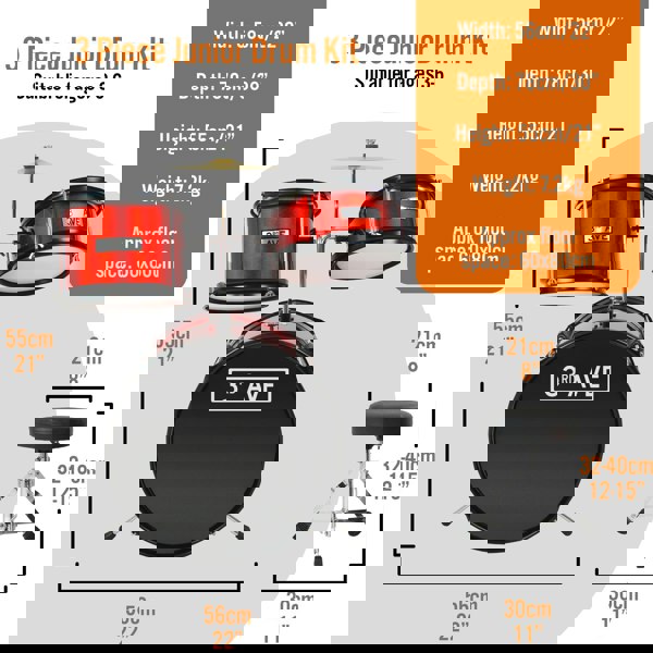 3rd Avenue 3 Piece Junior Drum Kit#colour_Red