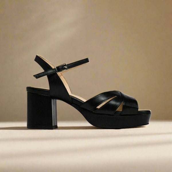 Gracie black heel sandals side view