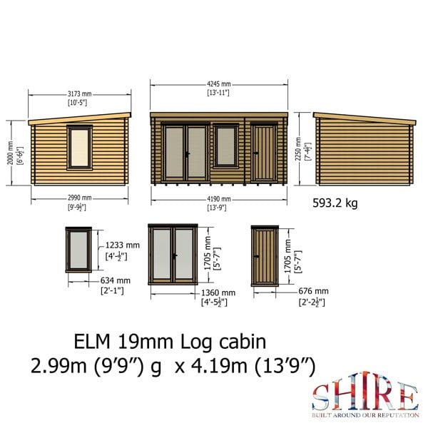 Shire Elm 10Gx14 Multiroom Pent Log Cabin 19mm interlock  Cladding - Best Shed