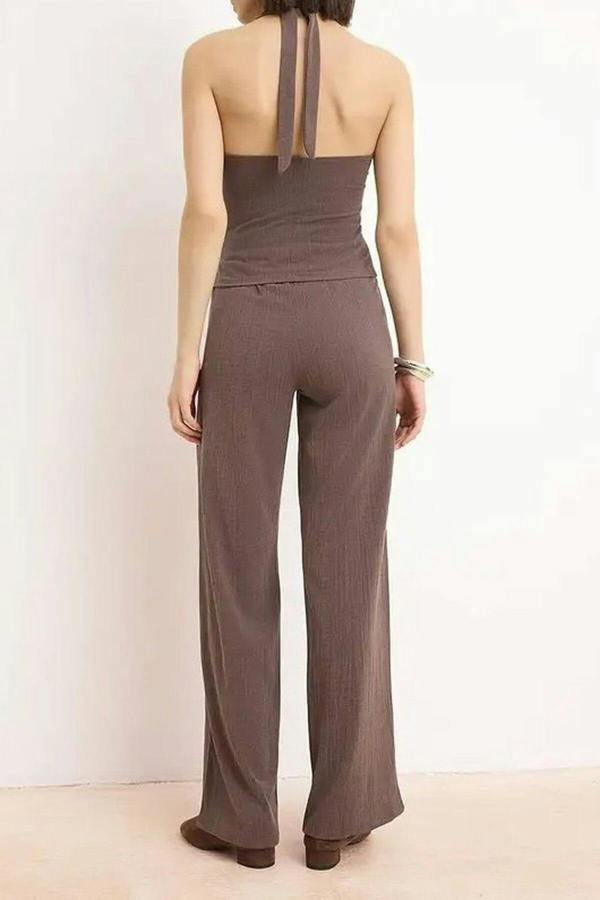 WOVCOR 2-Piece Fitted Buttoned Straight Leg Jacquard Knit Top and Bottom Set