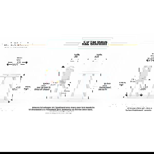 All the dimensions of the table and chairs. The height from the floor to seat base etc.