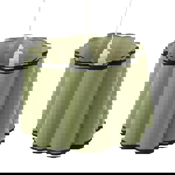 Olive Green Linen Scallop Drum Lamp Shade with Black Cotton Trims Image 4