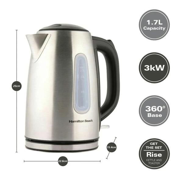 Hamilton Beach Rise Kettle & 2 Slice Toaster Set - Brushed - Hamilton Beach UK