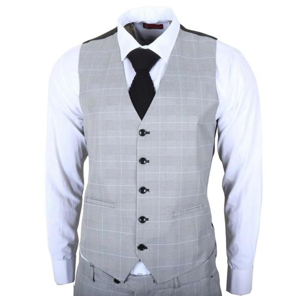 TruClothing IM53 - Men's Grey Check 3 Piece Tailored Fit Suit
