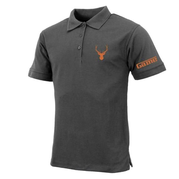 Game Mens Stag Logo Polo Shirt in charcoal offering a smart option for farming or shooting days