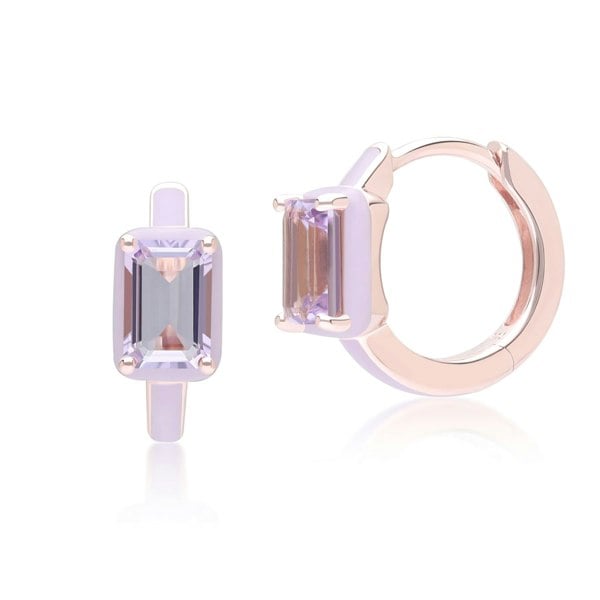 Gemondo Siberian Waltz Violet Enamel & Octagon Amethyst Hoop Earrings In Rose Gold Vermeil