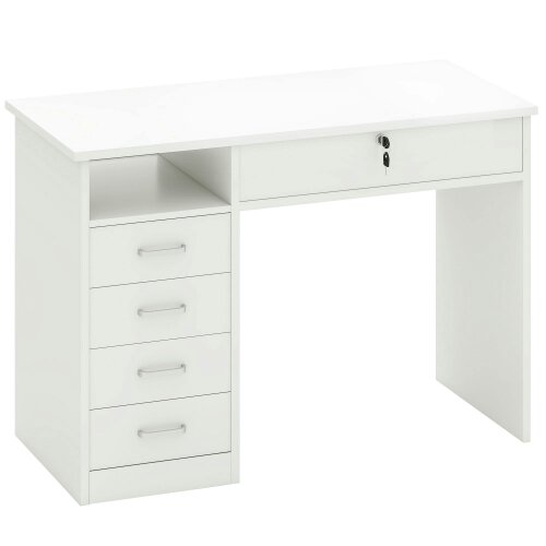 Wyld Haus Fizita 110cm White Home Office Desk With 5 Storage Drawers