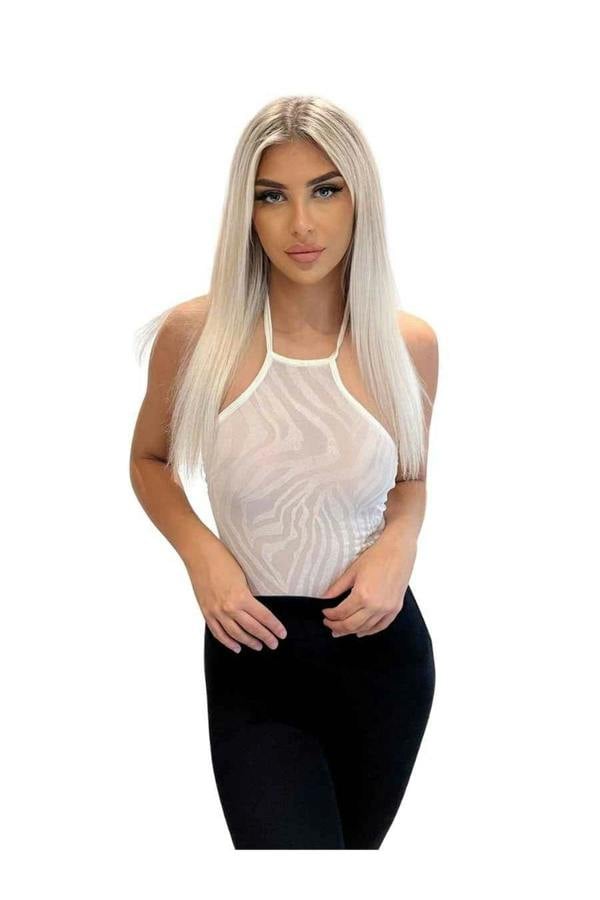 Myra Mesh Flock Bodysuit - White