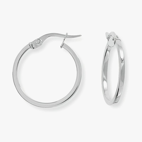 T. H. Baker 9ct White Gold 18mm Square Tube Hoop Earrings ER669