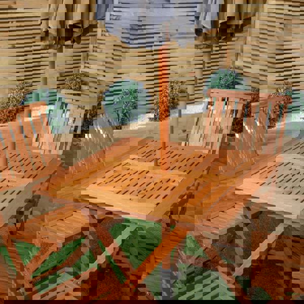 Samuel Alexander Outdoor 4 Person Folding Square Wooden Garden Dining Table Chairs Grey Parasol and Base Set